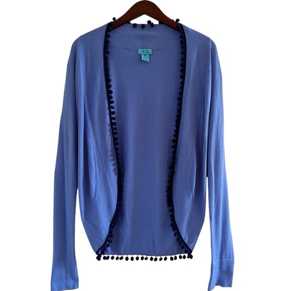 TWO BEES CASHMERE New Ellery Pom Pom Cardigan Sweater Size Medium in Bright Blue - Picture 1 of 13